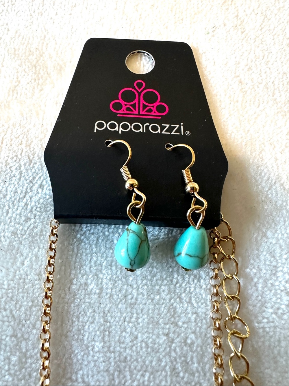 Paparazzi Turquoise Teardrop Gold Dangle Earrings